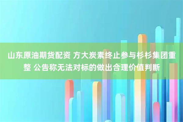 山东原油期货配资 方大炭素终止参与杉杉集团重整 公告称无法对标的做出合理价值判断